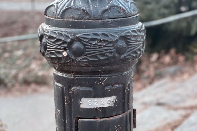 A lamp post in Central Park with a navigational number referring to East 62nd Street